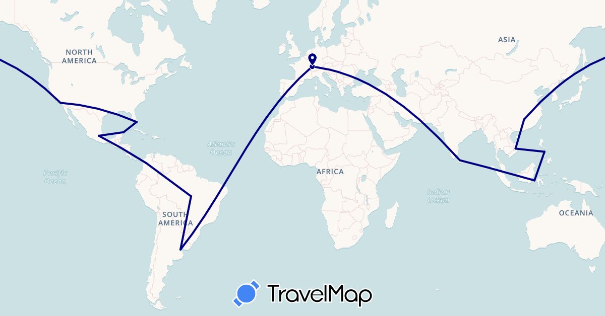 TravelMap itinerary: driving in Argentina, Brazil, China, Colombia, France, Indonesia, Sri Lanka, Mexico, Philippines, United States, Vietnam (Asia, Europe, North America, South America)